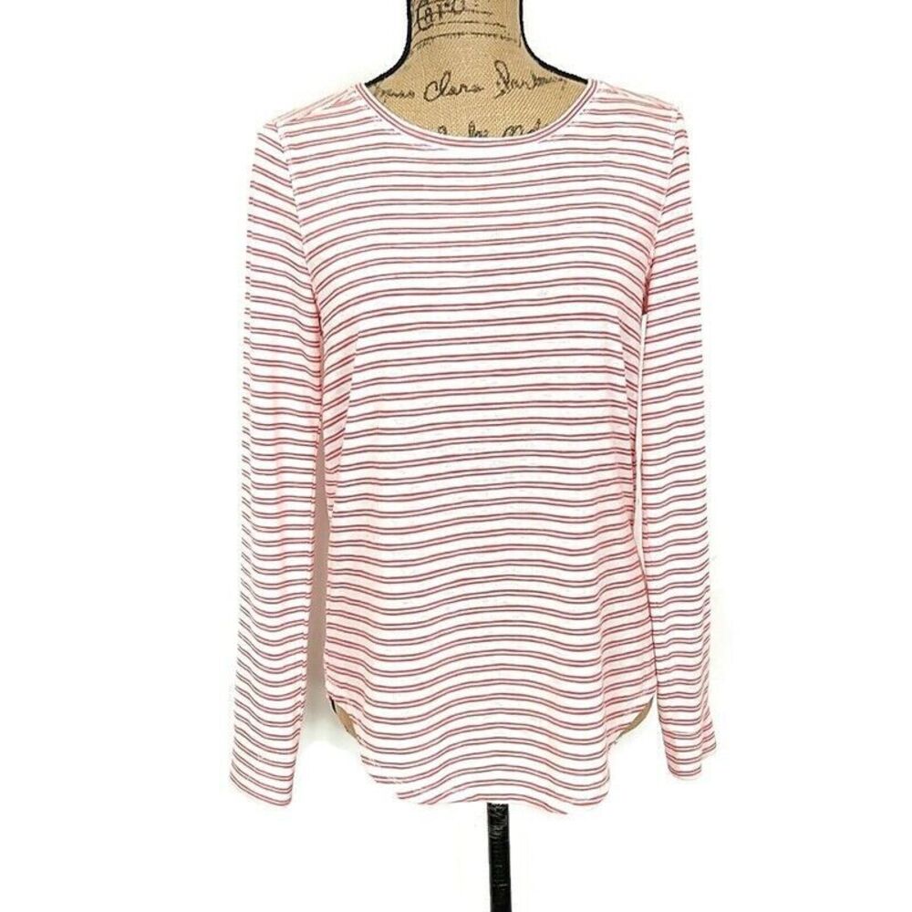 Loft Womens sz S Top Red White Striped Long Sleeve Pullover T Shirt